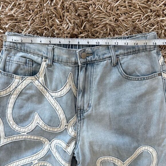 Oli & Hali Washed Hearts Straight Leg Jeans Size L - Picture 7 of 8